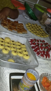 Some of the sweets served after the waleema function.  Those marzipan strawberries were a hit.